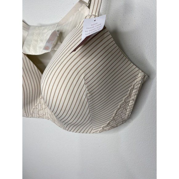 New Cacique Push Up Bra 46C Padded Underwire Lace Ivory Tan Striped T Shirt Bra - Picture 2 of 6